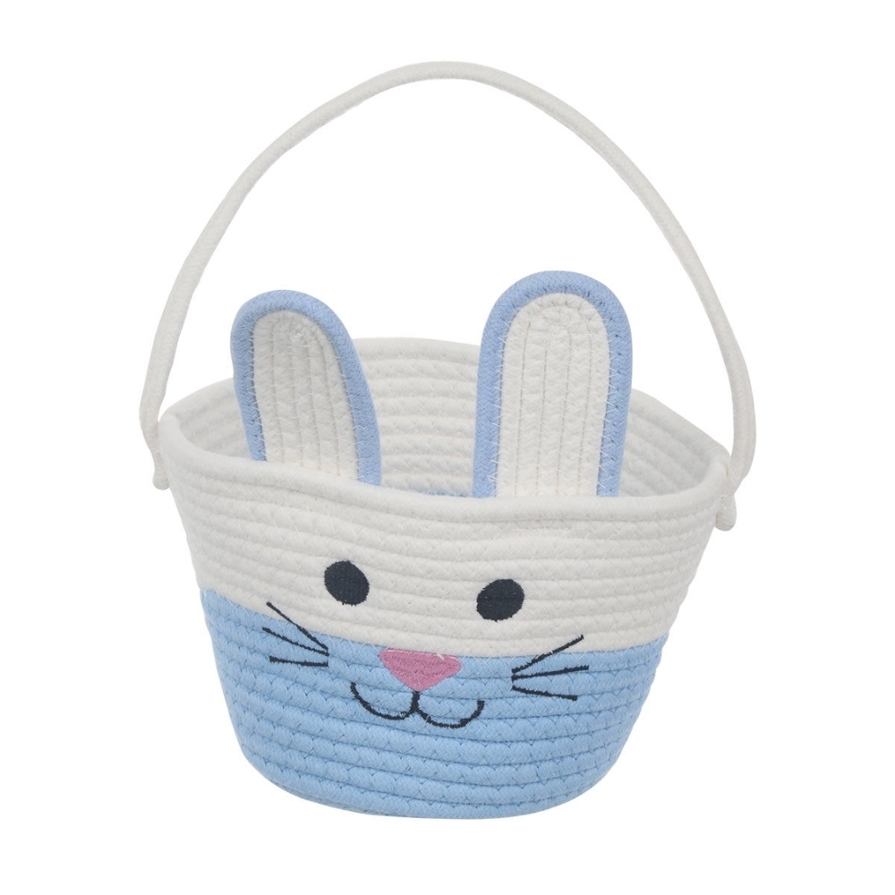 Bunny Easter Basket Braided Blue and White